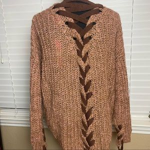 MY STORY Trendy Knit Pink/Brown Sweater Size: S